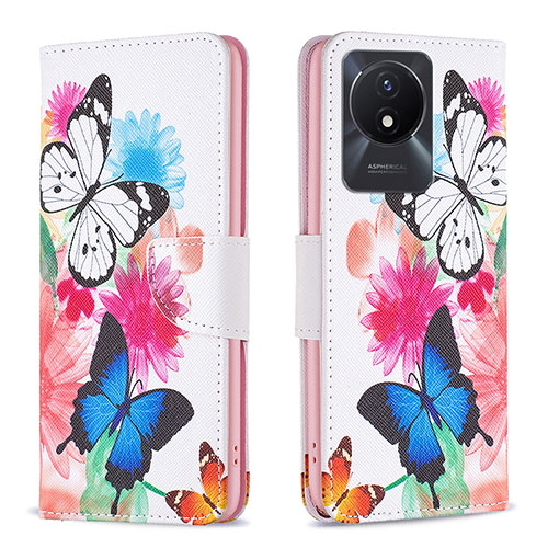 Leather Case Stands Fashionable Pattern Flip Cover Holder B01F for Vivo Y11 (2023) Colorful