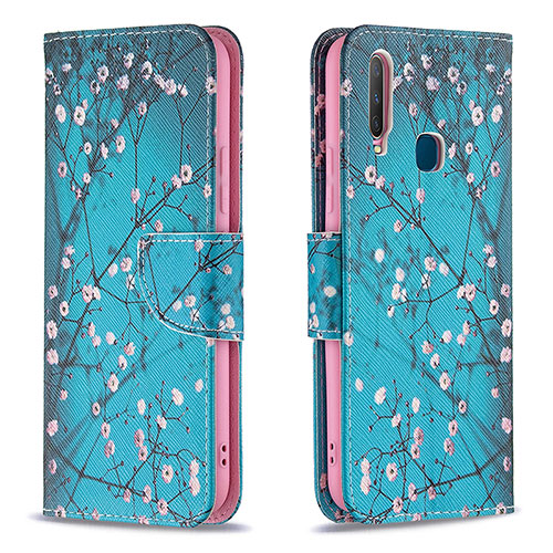 Leather Case Stands Fashionable Pattern Flip Cover Holder B01F for Vivo Y11 Cyan