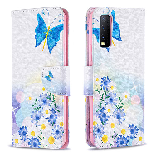 Leather Case Stands Fashionable Pattern Flip Cover Holder B01F for Vivo Y12A Blue