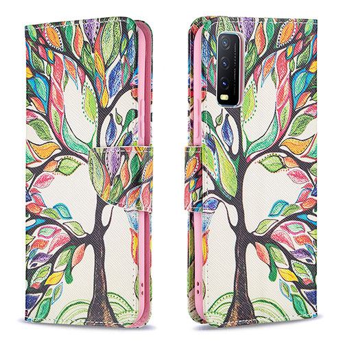 Leather Case Stands Fashionable Pattern Flip Cover Holder B01F for Vivo Y20 (2021) Green