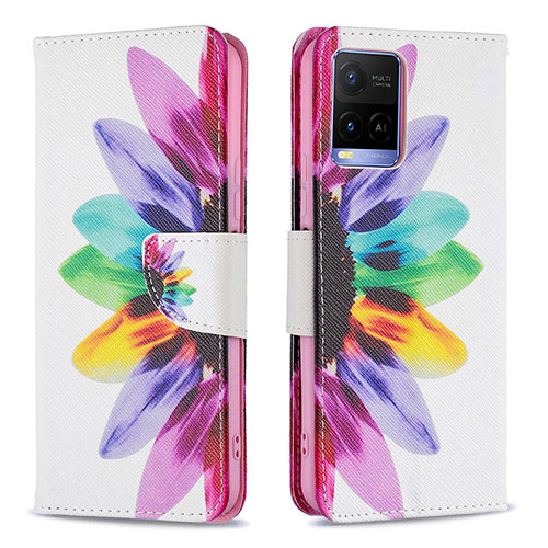 Leather Case Stands Fashionable Pattern Flip Cover Holder B01F for Vivo Y21a Mixed