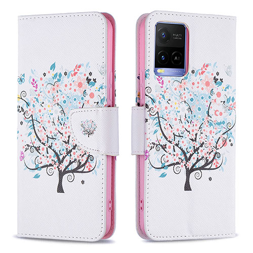 Leather Case Stands Fashionable Pattern Flip Cover Holder B01F for Vivo Y21a White