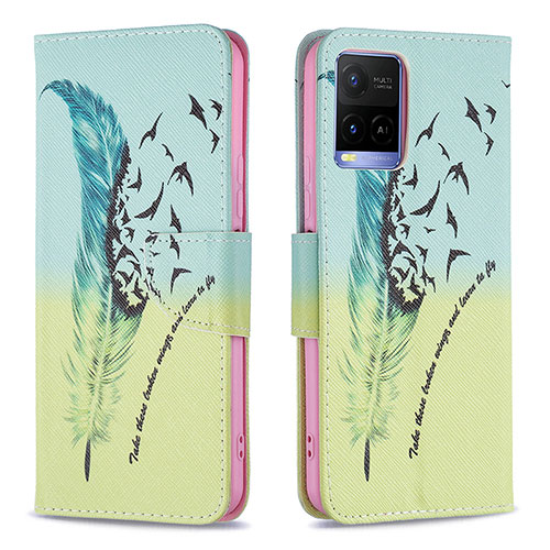 Leather Case Stands Fashionable Pattern Flip Cover Holder B01F for Vivo Y21s Matcha Green