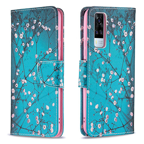 Leather Case Stands Fashionable Pattern Flip Cover Holder B01F for Vivo Y51A Cyan