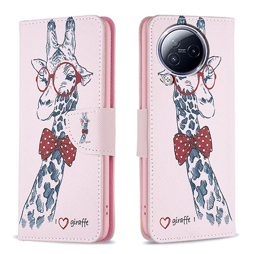 Leather Case Stands Fashionable Pattern Flip Cover Holder B01F for Xiaomi Civi 3 5G Pink