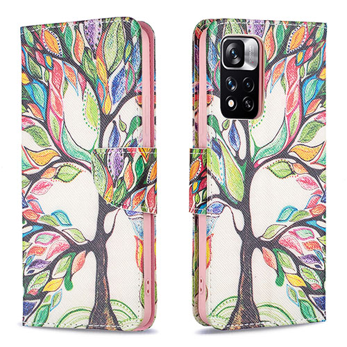 Leather Case Stands Fashionable Pattern Flip Cover Holder B01F for Xiaomi Mi 11i 5G (2022) Green