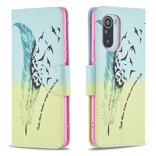 Leather Case Stands Fashionable Pattern Flip Cover Holder B01F for Xiaomi Mi 11i 5G Matcha Green