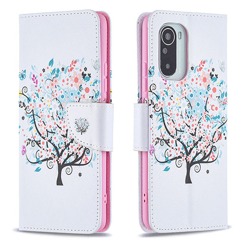 Leather Case Stands Fashionable Pattern Flip Cover Holder B01F for Xiaomi Mi 11i 5G White