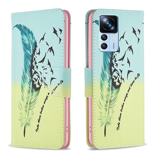 Leather Case Stands Fashionable Pattern Flip Cover Holder B01F for Xiaomi Mi 12T 5G Matcha Green