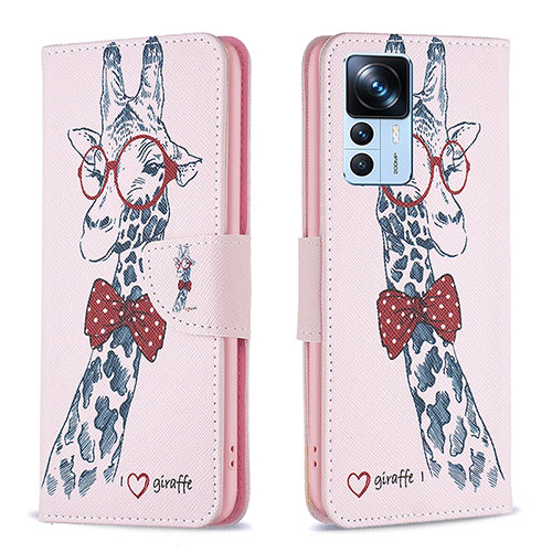 Leather Case Stands Fashionable Pattern Flip Cover Holder B01F for Xiaomi Mi 12T 5G Pink