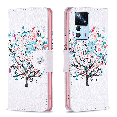 Leather Case Stands Fashionable Pattern Flip Cover Holder B01F for Xiaomi Mi 12T 5G White