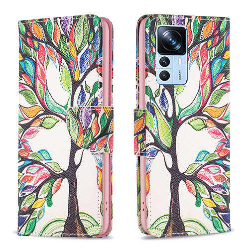 Leather Case Stands Fashionable Pattern Flip Cover Holder B01F for Xiaomi Mi 12T Pro 5G Green