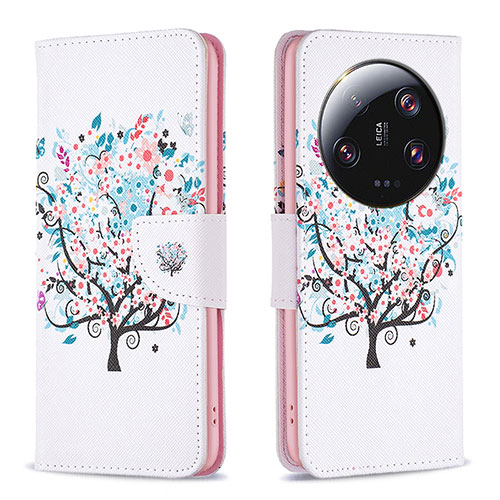 Leather Case Stands Fashionable Pattern Flip Cover Holder B01F for Xiaomi Mi 13 Ultra 5G White