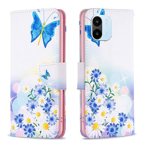 Leather Case Stands Fashionable Pattern Flip Cover Holder B01F for Xiaomi Poco C50 Blue