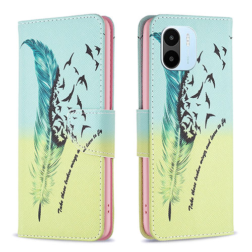 Leather Case Stands Fashionable Pattern Flip Cover Holder B01F for Xiaomi Poco C51 Matcha Green