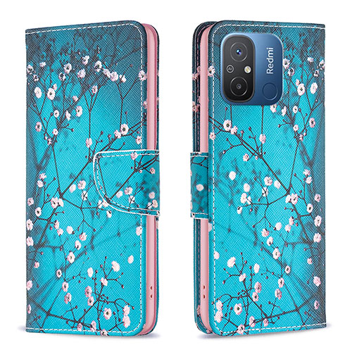 Leather Case Stands Fashionable Pattern Flip Cover Holder B01F for Xiaomi Poco C55 Cyan