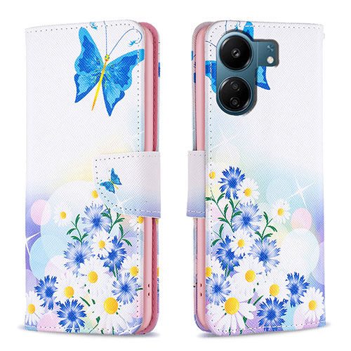 Leather Case Stands Fashionable Pattern Flip Cover Holder B01F for Xiaomi Poco C65 Blue