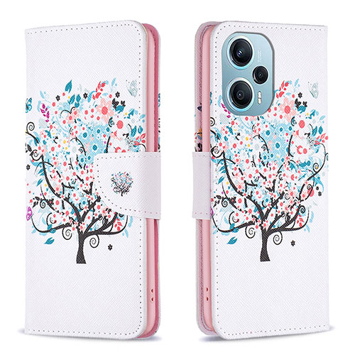 Leather Case Stands Fashionable Pattern Flip Cover Holder B01F for Xiaomi Poco F5 5G White