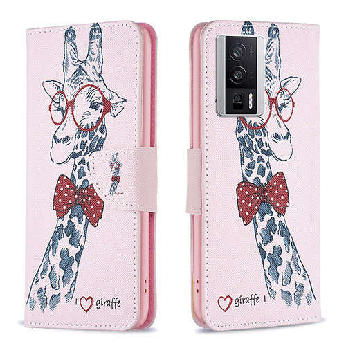 Leather Case Stands Fashionable Pattern Flip Cover Holder B01F for Xiaomi Poco F5 Pro 5G Pink