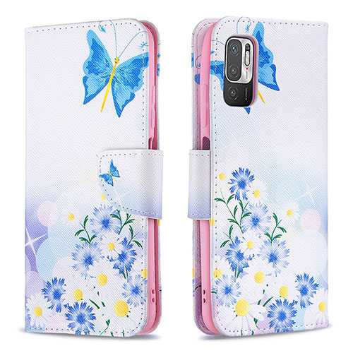 Leather Case Stands Fashionable Pattern Flip Cover Holder B01F for Xiaomi POCO M3 Pro 5G Blue