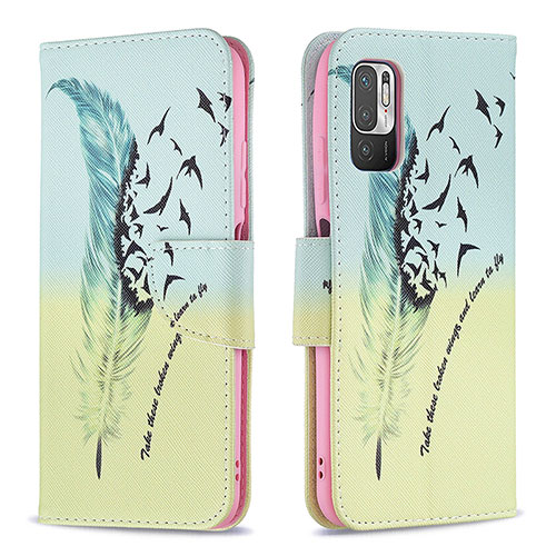 Leather Case Stands Fashionable Pattern Flip Cover Holder B01F for Xiaomi POCO M3 Pro 5G Matcha Green