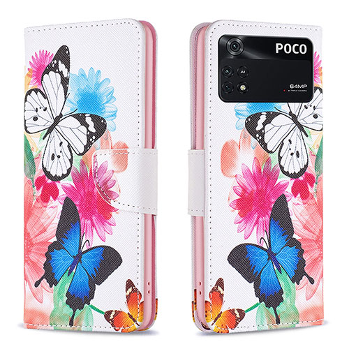 Leather Case Stands Fashionable Pattern Flip Cover Holder B01F for Xiaomi Poco M4 Pro 4G Colorful