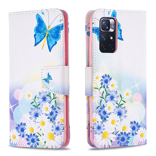 Leather Case Stands Fashionable Pattern Flip Cover Holder B01F for Xiaomi Poco M4 Pro 5G Blue