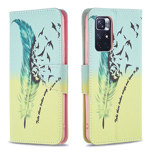 Leather Case Stands Fashionable Pattern Flip Cover Holder B01F for Xiaomi Poco M4 Pro 5G Matcha Green