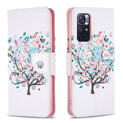 Leather Case Stands Fashionable Pattern Flip Cover Holder B01F for Xiaomi Poco M4 Pro 5G White