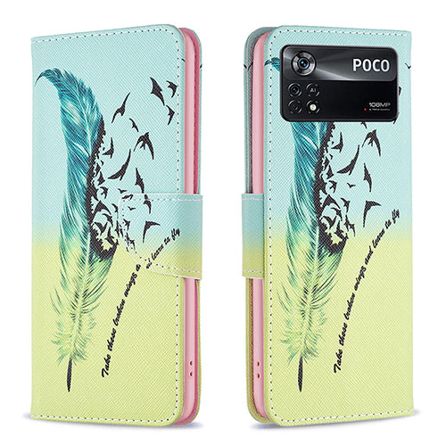 Leather Case Stands Fashionable Pattern Flip Cover Holder B01F for Xiaomi Poco X4 Pro 5G Matcha Green