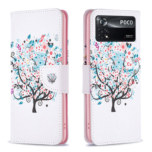 Leather Case Stands Fashionable Pattern Flip Cover Holder B01F for Xiaomi Poco X4 Pro 5G White