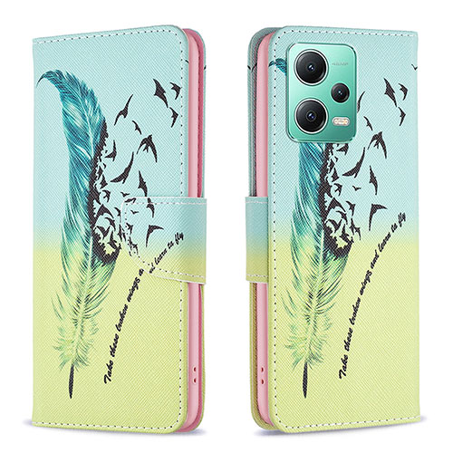 Leather Case Stands Fashionable Pattern Flip Cover Holder B01F for Xiaomi Poco X5 5G Matcha Green