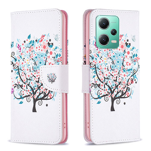 Leather Case Stands Fashionable Pattern Flip Cover Holder B01F for Xiaomi Poco X5 5G White