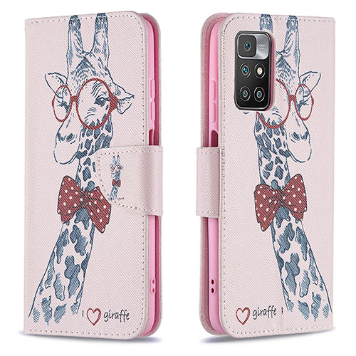 Leather Case Stands Fashionable Pattern Flip Cover Holder B01F for Xiaomi Redmi 10 (2022) Pink