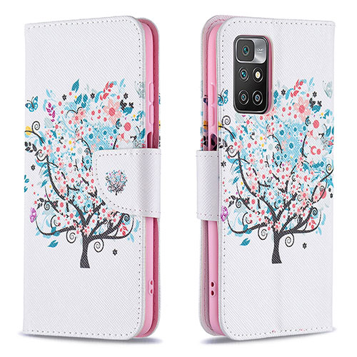 Leather Case Stands Fashionable Pattern Flip Cover Holder B01F for Xiaomi Redmi 10 4G White