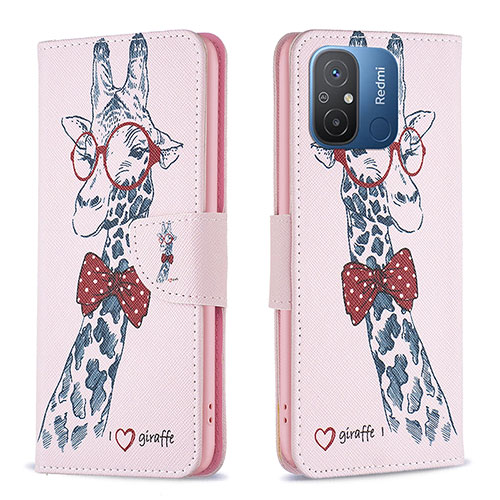 Leather Case Stands Fashionable Pattern Flip Cover Holder B01F for Xiaomi Redmi 11A 4G Pink