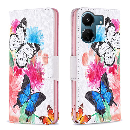 Leather Case Stands Fashionable Pattern Flip Cover Holder B01F for Xiaomi Redmi 13C Colorful