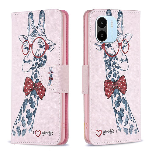 Leather Case Stands Fashionable Pattern Flip Cover Holder B01F for Xiaomi Redmi A2 Pink