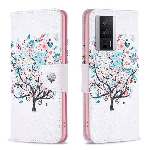 Leather Case Stands Fashionable Pattern Flip Cover Holder B01F for Xiaomi Redmi K60 5G White