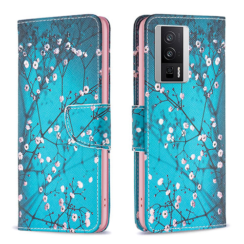 Leather Case Stands Fashionable Pattern Flip Cover Holder B01F for Xiaomi Redmi K60 Pro 5G Cyan