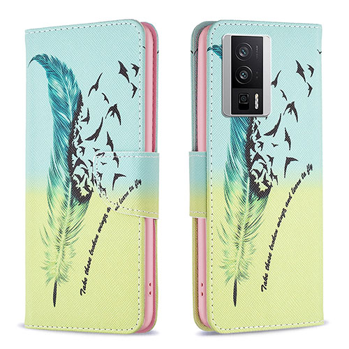 Leather Case Stands Fashionable Pattern Flip Cover Holder B01F for Xiaomi Redmi K60 Pro 5G Matcha Green