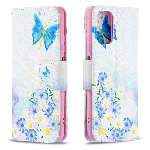 Leather Case Stands Fashionable Pattern Flip Cover Holder B01F for Xiaomi Redmi Note 10 4G Blue