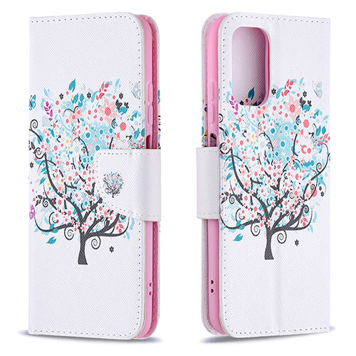 Leather Case Stands Fashionable Pattern Flip Cover Holder B01F for Xiaomi Redmi Note 10 4G White