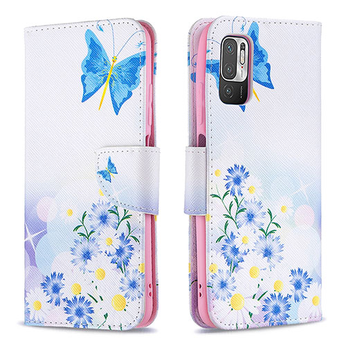Leather Case Stands Fashionable Pattern Flip Cover Holder B01F for Xiaomi Redmi Note 10 5G Blue