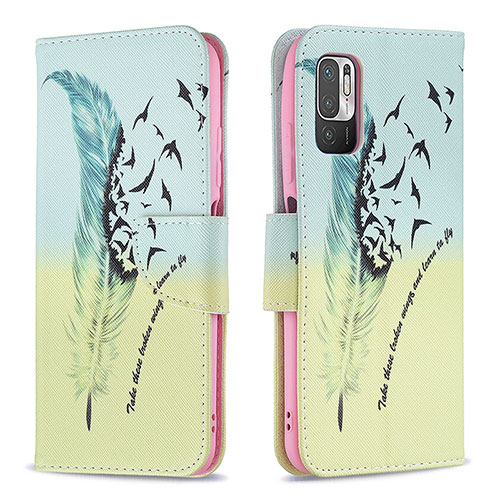 Leather Case Stands Fashionable Pattern Flip Cover Holder B01F for Xiaomi Redmi Note 10 5G Matcha Green