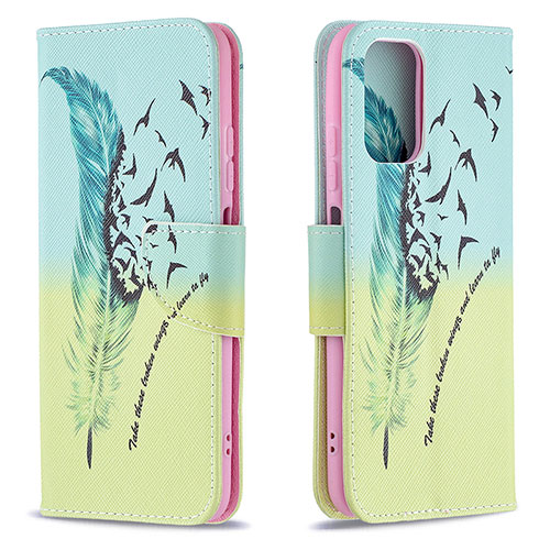 Leather Case Stands Fashionable Pattern Flip Cover Holder B01F for Xiaomi Redmi Note 10S 4G Matcha Green