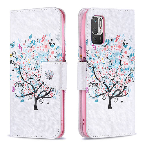 Leather Case Stands Fashionable Pattern Flip Cover Holder B01F for Xiaomi Redmi Note 10T 5G White
