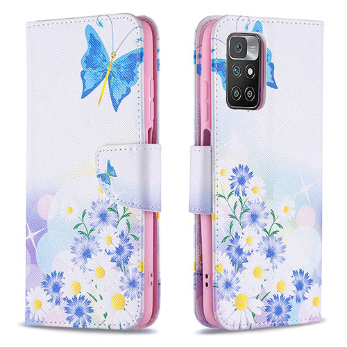 Leather Case Stands Fashionable Pattern Flip Cover Holder B01F for Xiaomi Redmi Note 11 4G (2021) Blue