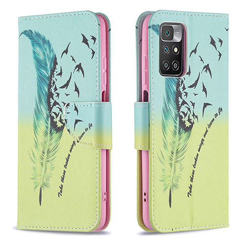 Leather Case Stands Fashionable Pattern Flip Cover Holder B01F for Xiaomi Redmi Note 11 4G (2021) Matcha Green