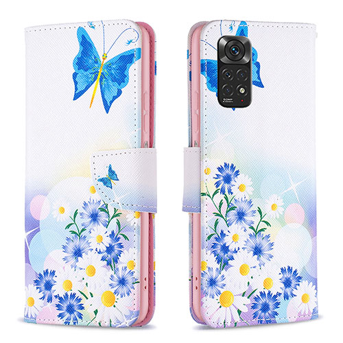 Leather Case Stands Fashionable Pattern Flip Cover Holder B01F for Xiaomi Redmi Note 11 4G (2022) Blue